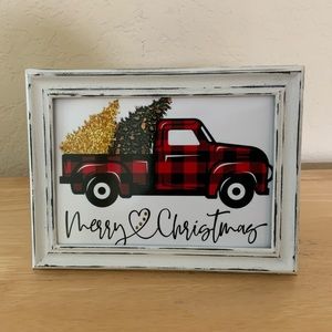 Farmhouse Christmas tree red buffalo truck and tree picture 5x7 w/frame